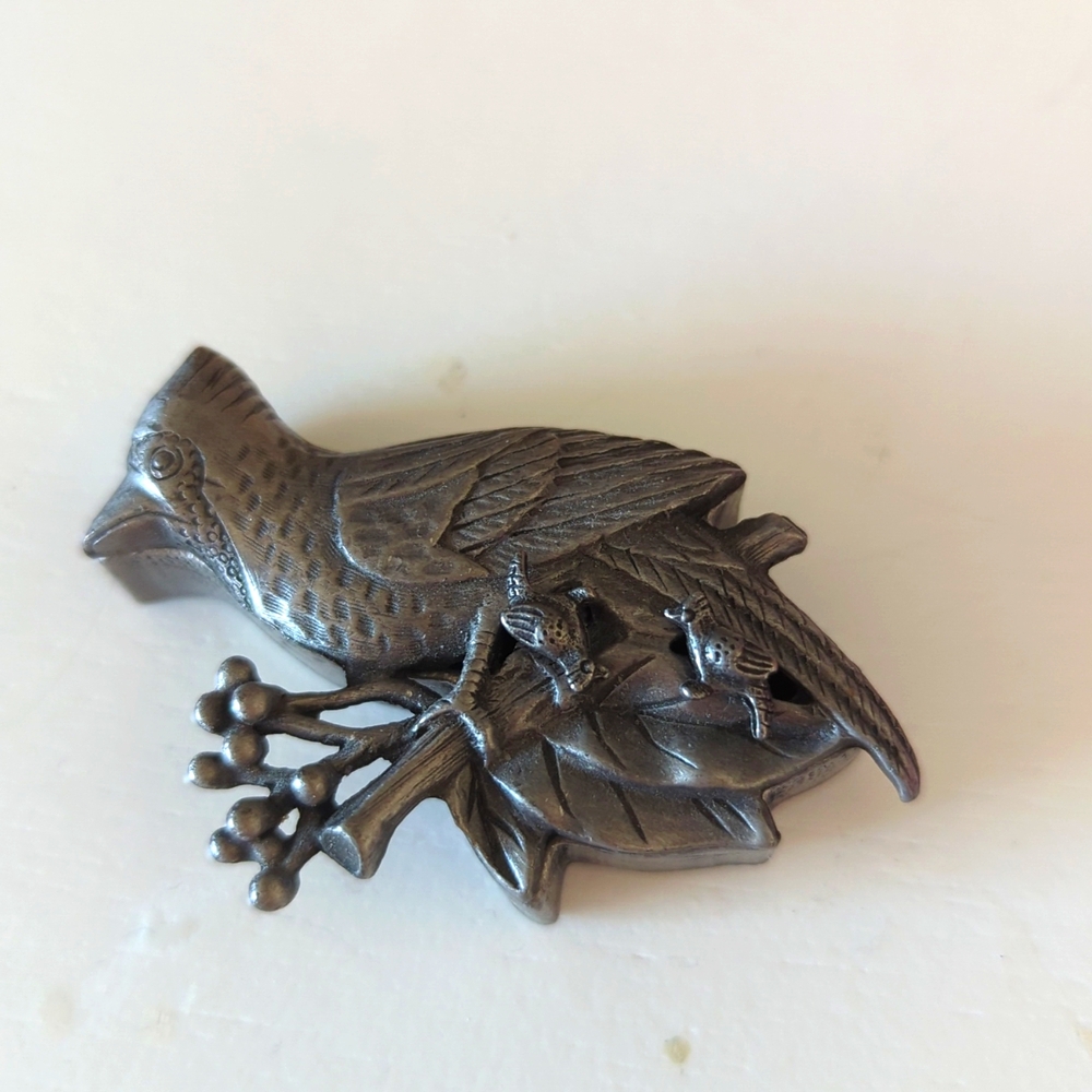 Pewter Cardinal Trinket Box (brooch and earrings)